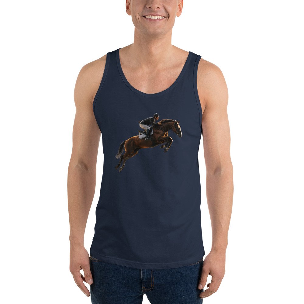 Męska koszulka na ramiączkach „Equestrian Jump” – sportowa koszulka tank top z jeźdźcem i koniem| Zarn.pl Męska koszulka na ramiączkach „Equestrian Jump” – sportowa koszulka tank top z jeźdźcem i koniem - obrazek 9