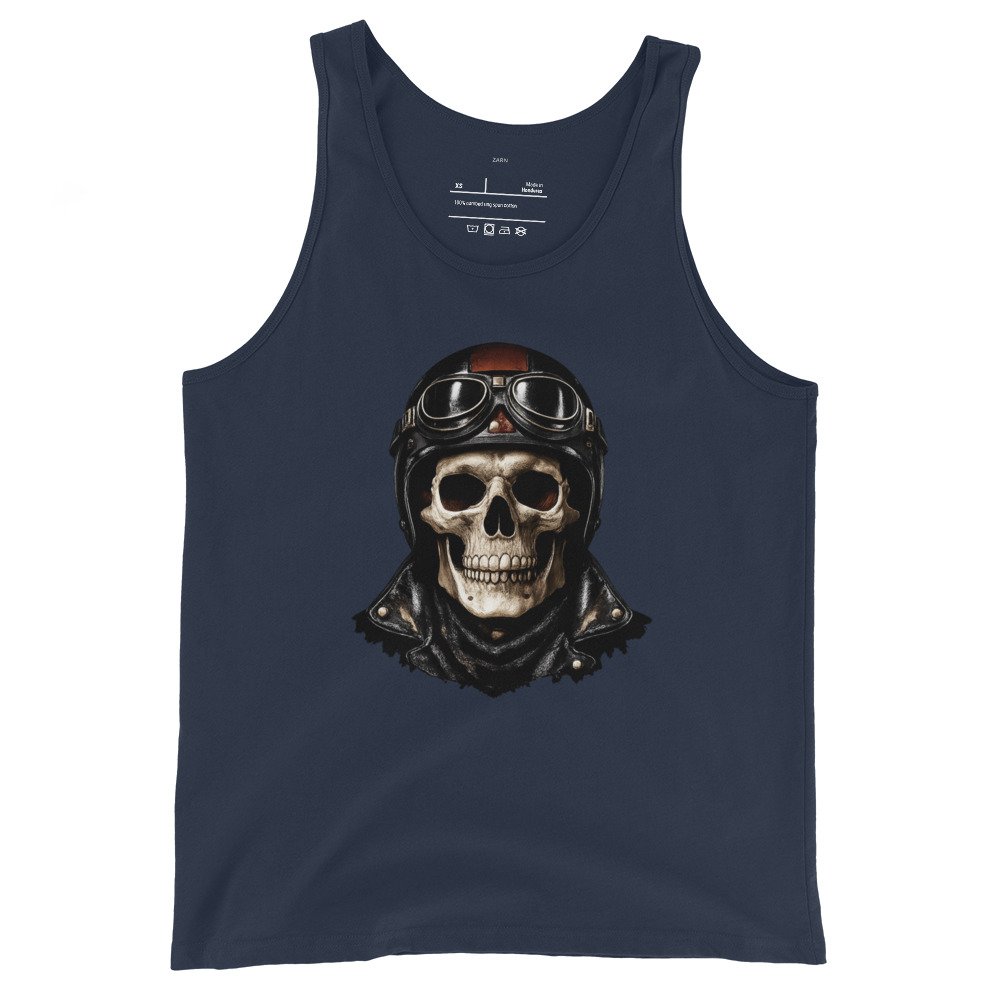 Męska koszulka na ramiączkach „Moto Skull Rider” – koszulka motocyklowa ze szkieletem w kasku retro| Zarn.pl Męska koszulka na ramiączkach „Moto Skull Rider” – koszulka motocyklowa ze szkieletem w kasku retro - obrazek 3