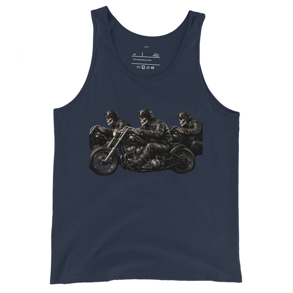 Męska koszulka na ramiączkach „Skull Riders” – koszulka biker ze szkieletami na motocyklach| Zarn.pl Męska koszulka na ramiączkach „Skull Riders” – koszulka biker ze szkieletami na motocyklach - obrazek 3