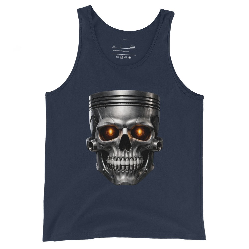 Męska koszulka na ramiączkach „Piston Skull” – koszulka auto-moto z mechaniczną czaszką tłoka| Zarn.pl Męska koszulka na ramiączkach „Piston Skull” – koszulka auto-moto z mechaniczną czaszką tłoka - obrazek 3