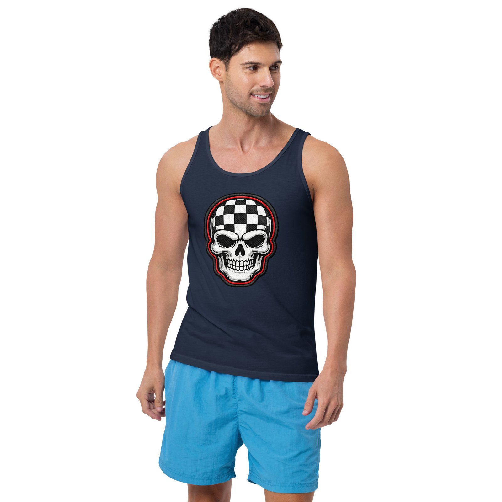 Męska koszulka na ramiączkach „Checkered Skull” – tank top z czaszką w szachownicę| Zarn.pl Męska koszulka na ramiączkach „Checkered Skull” – tank top z czaszką w szachownicę - obrazek 9