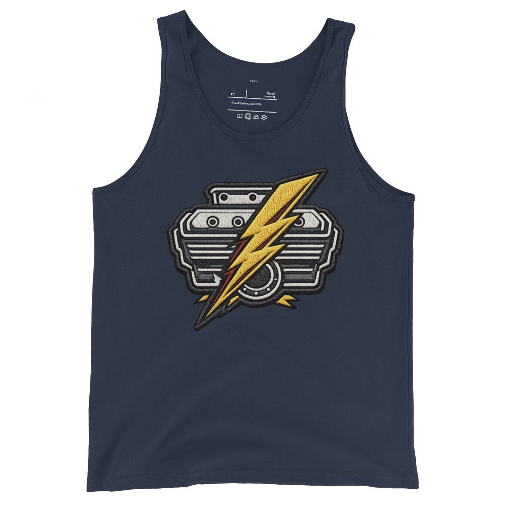 Męska koszulka na ramiączkach „Thunder Engine” – tank top z silnikiem i błyskawicą| Zarn.pl Męska koszulka na ramiączkach „Thunder Engine” – tank top z silnikiem i błyskawicą - obrazek 3