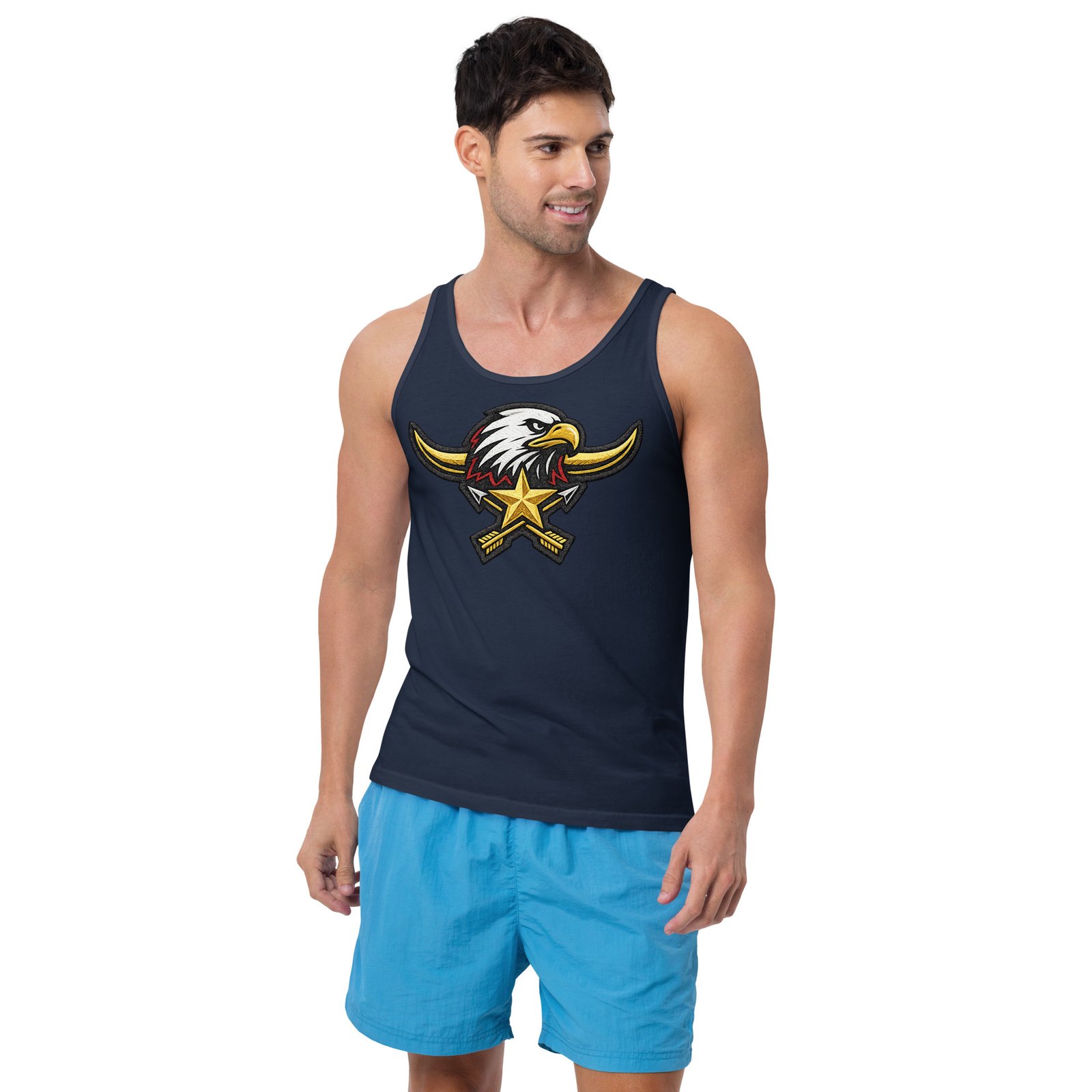 Męska koszulka na ramiączkach z orłem i gwiazdą – tank top patriotyczny western| Zarn.pl Męska koszulka na ramiączkach z orłem i gwiazdą – tank top patriotyczny western - obrazek 9