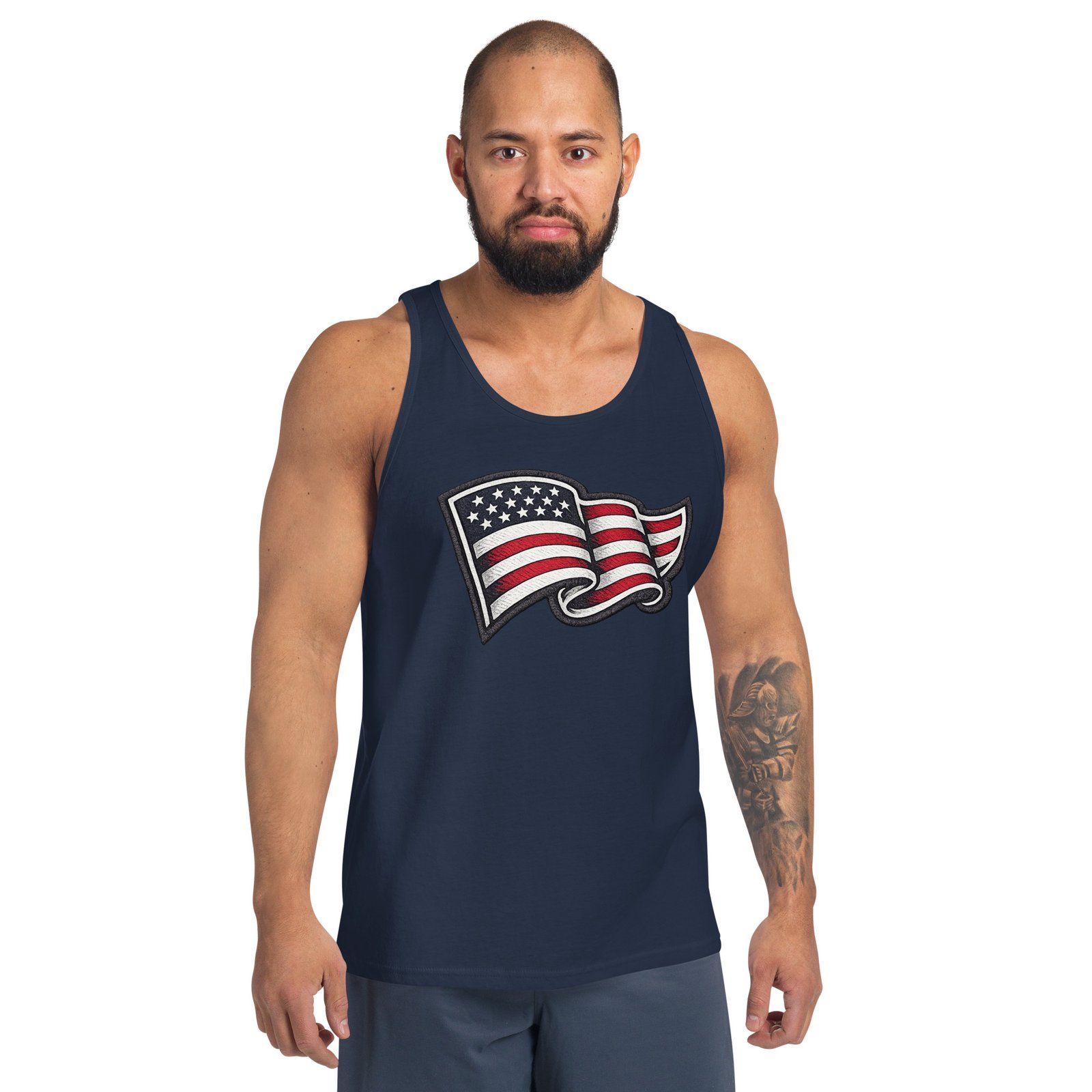 Męska koszulka na ramiączkach z flagą USA – tank top patriotyczny American Style| Zarn.pl Męska koszulka na ramiączkach z flagą USA – tank top patriotyczny American Style - obrazek 9