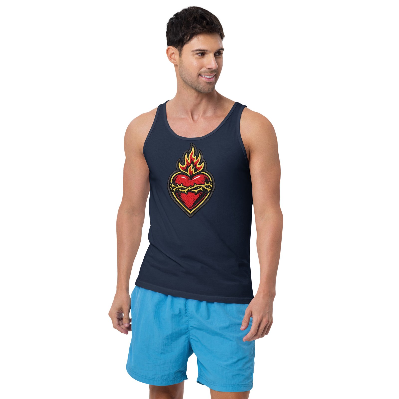 Męska koszulka na ramiączkach płonące serce – tank top sacred heart| Zarn.pl Męska koszulka na ramiączkach płonące serce – tank top sacred heart - obrazek 8