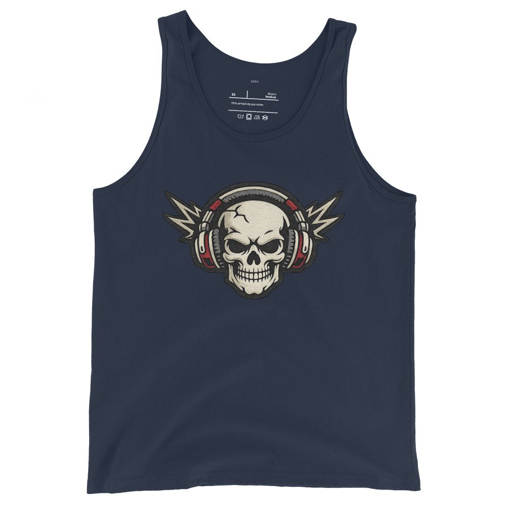 Męska koszulka na ramiączkach „Skull Beats” – koszulka z czaszką w słuchawkach i błyskawicami| Zarn.pl Męska koszulka na ramiączkach „Skull Beats” – koszulka z czaszką w słuchawkach i błyskawicami - obrazek 3
