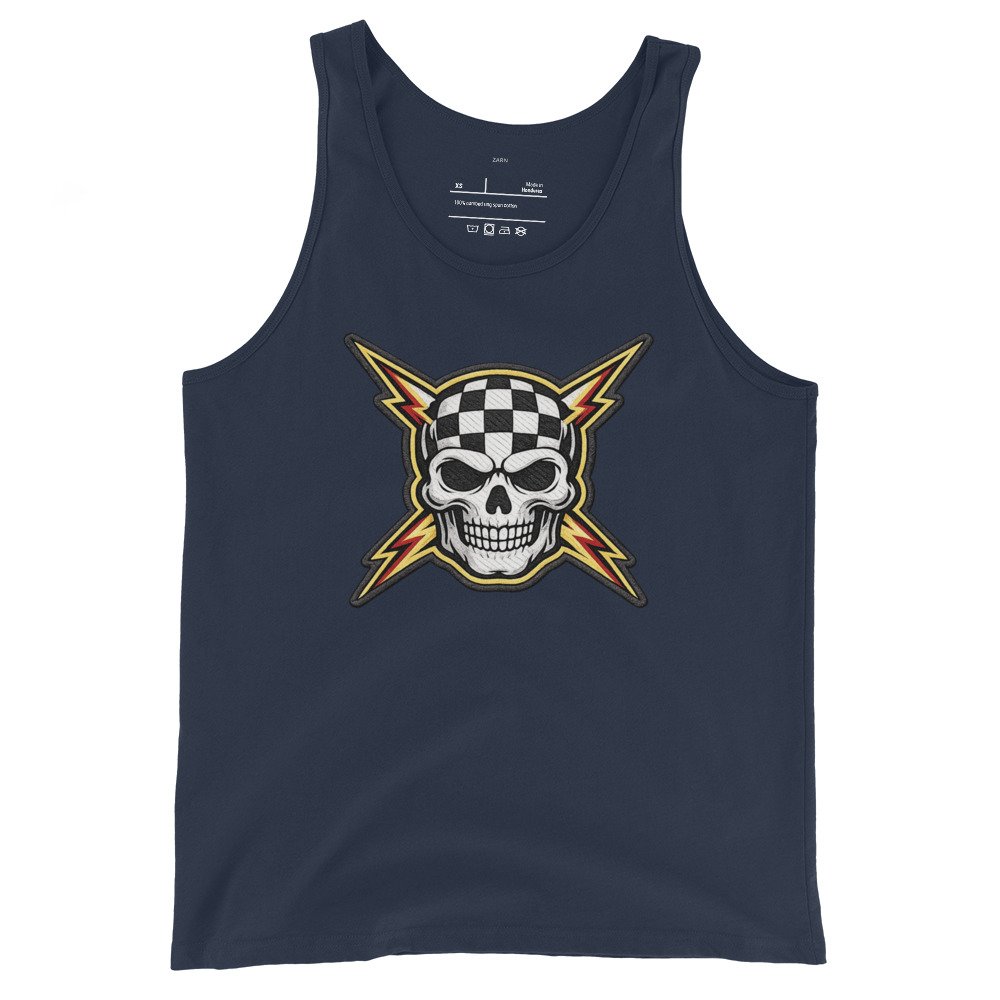 Męska koszulka na ramiączkach z czaszką i błyskawicami – rockowy tank top vintage| Zarn.pl Męska koszulka na ramiączkach z czaszką i błyskawicami – rockowy tank top vintage - obrazek 3