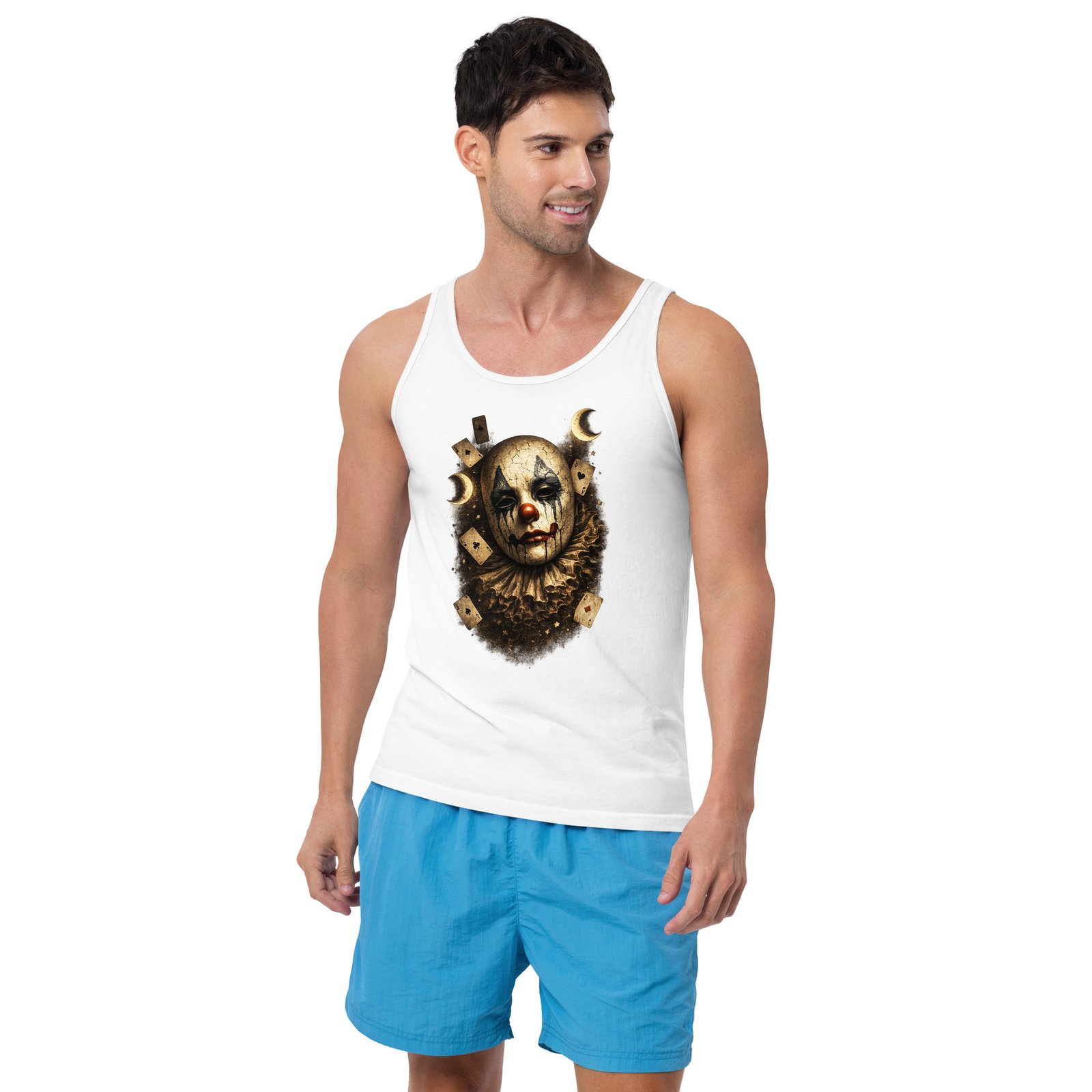 Męska koszulka na ramiączkach „Mroczny Klaun” – koszulka tank top z artystyczną maską klauna| Zarn.pl Męska koszulka na ramiączkach „Mroczny Klaun” – koszulka tank top z artystyczną maską klauna - obrazek 9