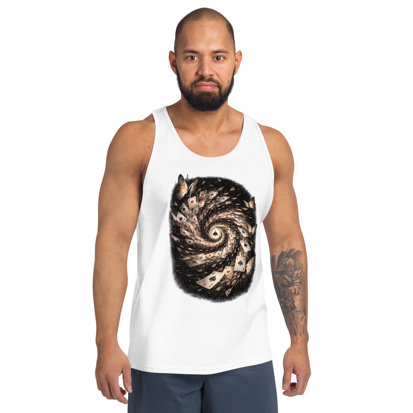 Męska koszulka na ramiączkach „Wir Kart” – koszulka tank top z surrealistycznym motywem kart do gry| Zarn.pl Męska koszulka na ramiączkach „Wir Kart” – koszulka tank top z surrealistycznym motywem kart do gry - obrazek 9