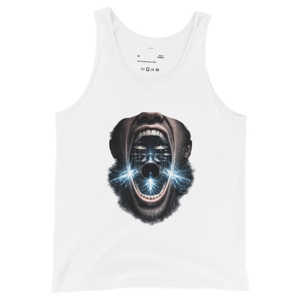 Męska koszulka na ramiączkach „Krzyk Perkusji” – koszulka tank top z surrealistycznym motywem perkusji| Zarn.pl Męska koszulka na ramiączkach „Krzyk Perkusji” – koszulka tank top z surrealistycznym motywem perkusji - obrazek 4