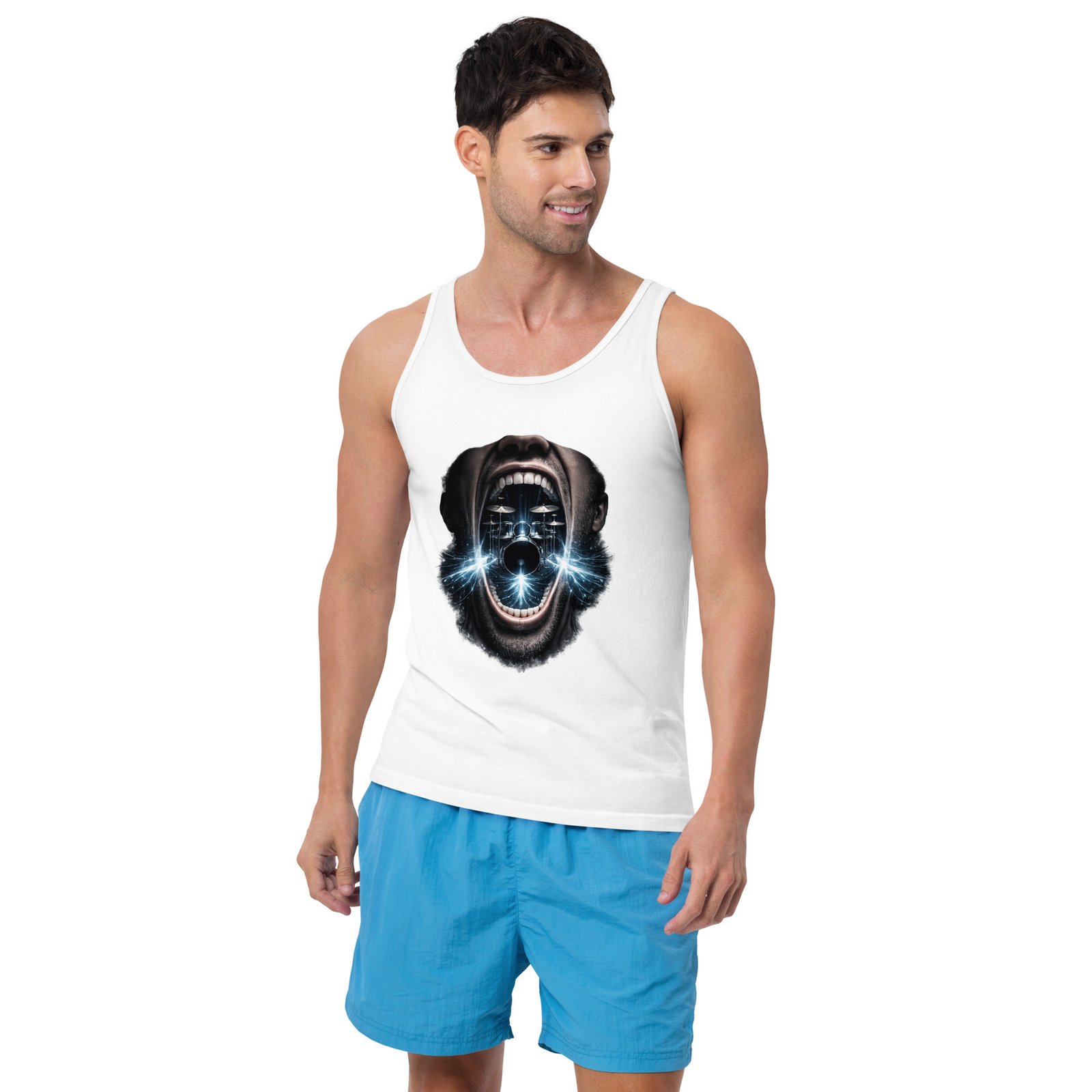 Męska koszulka na ramiączkach „Krzyk Perkusji” – koszulka tank top z surrealistycznym motywem perkusji| Zarn.pl Męska koszulka na ramiączkach „Krzyk Perkusji” – koszulka tank top z surrealistycznym motywem perkusji - obrazek 9