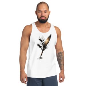 koszulka tank top z artystycznym motywem pióra i kruków