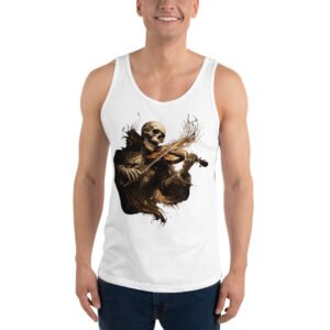 koszulka tank top z mrocznym szkieletem grającym na skrzypcach