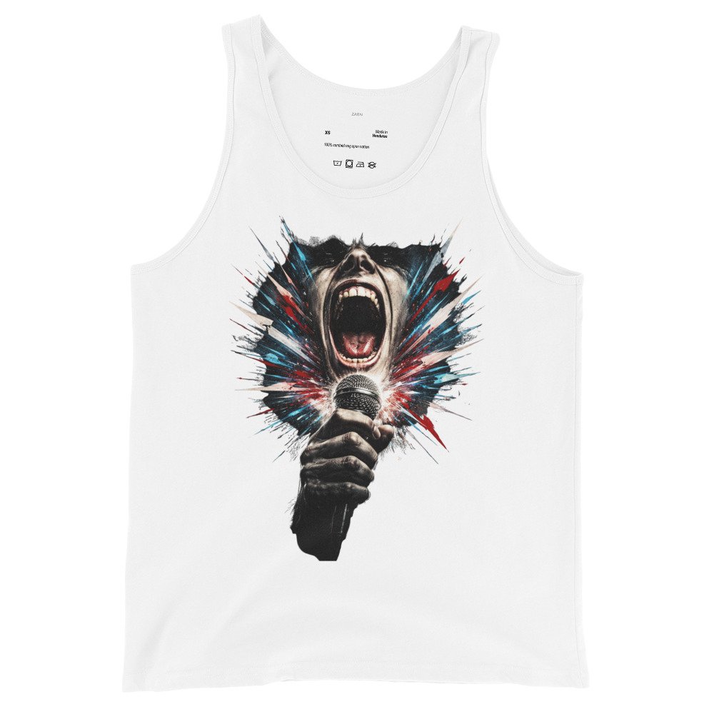 Męska koszulka na ramiączkach „Krzyk Rocka” – koszulka tank top z wokalistą i mikrofonem| Zarn.pl Męska koszulka na ramiączkach „Krzyk Rocka” – koszulka tank top z wokalistą i mikrofonem - obrazek 4