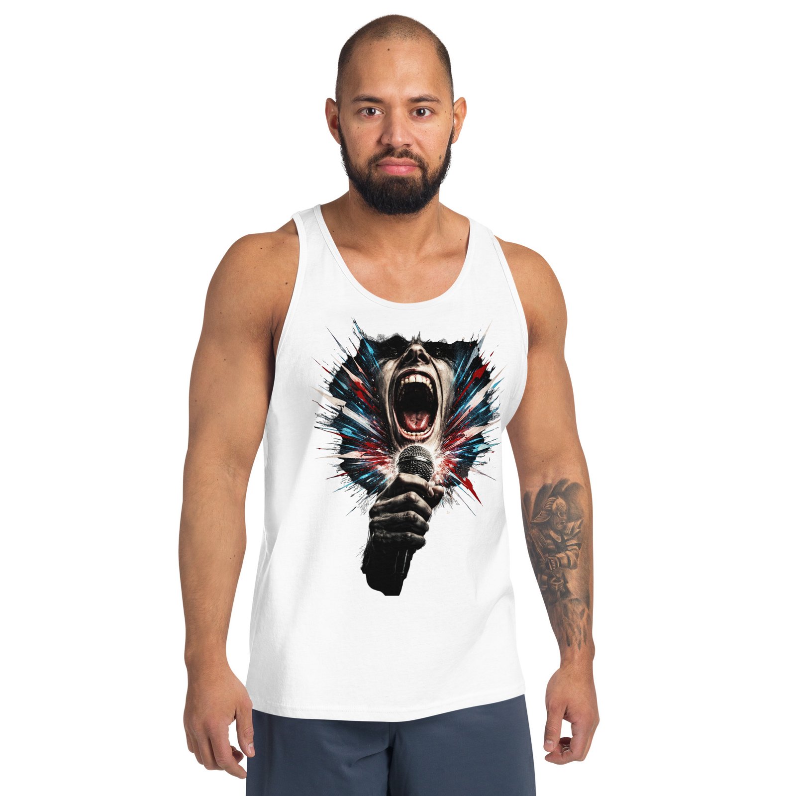 Męska koszulka na ramiączkach „Krzyk Rocka” – koszulka tank top z wokalistą i mikrofonem| Zarn.pl Męska koszulka na ramiączkach „Krzyk Rocka” – koszulka tank top z wokalistą i mikrofonem - obrazek 9