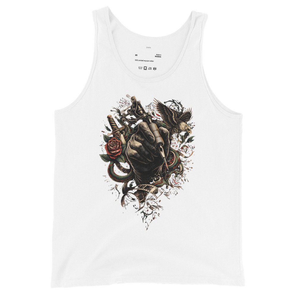 Męska koszulka na ramiączkach „Tattoo Art Rebel” – koszulka tank top z maszynką do tatuażu| Zarn.pl Męska koszulka na ramiączkach „Tattoo Art Rebel” – koszulka tank top z maszynką do tatuażu - obrazek 4