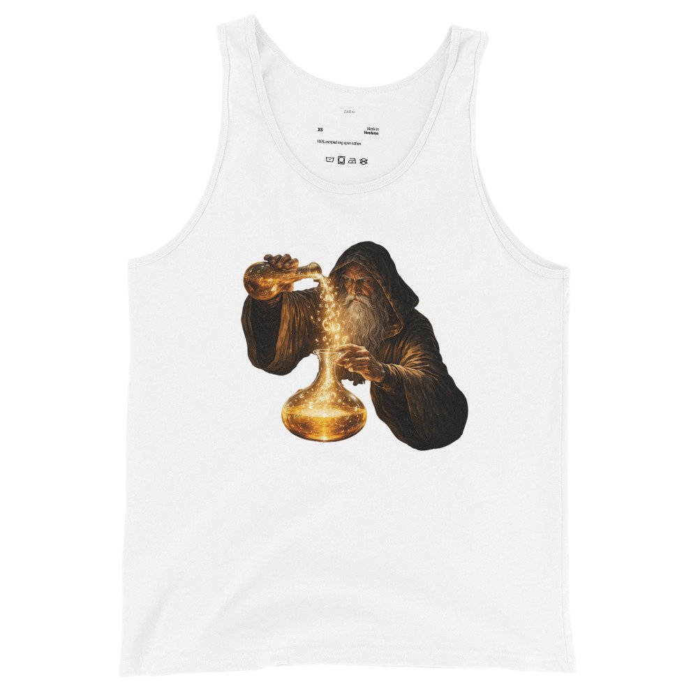 Koszulka na ramiączkach „Golden Alchemist” – artystyczna koszulka tank top alchemik fantasy| Zarn.pl Koszulka na ramiączkach „Golden Alchemist” – artystyczna koszulka tank top alchemik fantasy - obrazek 4