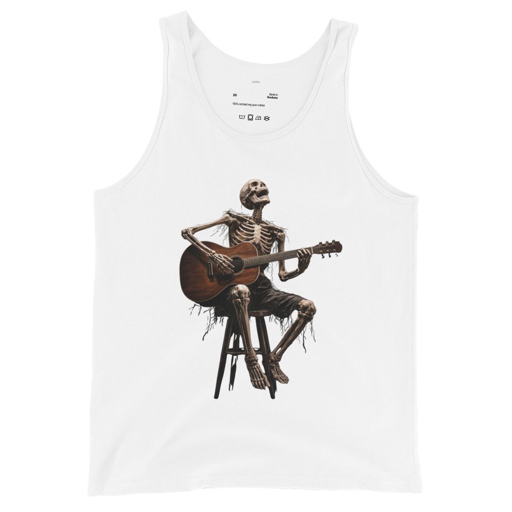 Męska koszulka na ramiączkach „Skeleton Guitar Player” – koszulka ze szkieletem grającym na gitarze| Zarn.pl Męska koszulka na ramiączkach „Skeleton Guitar Player” – koszulka ze szkieletem grającym na gitarze - obrazek 4