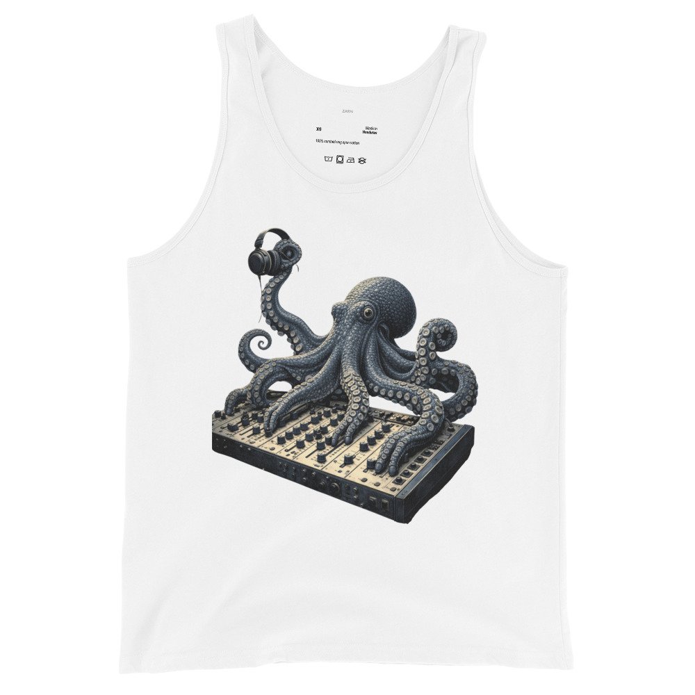 Męska koszulka na ramiączkach „Octopus DJ” – ośmiornica DJ z mikserem| Zarn.pl Męska koszulka na ramiączkach „Octopus DJ” – ośmiornica DJ z mikserem - obrazek 4