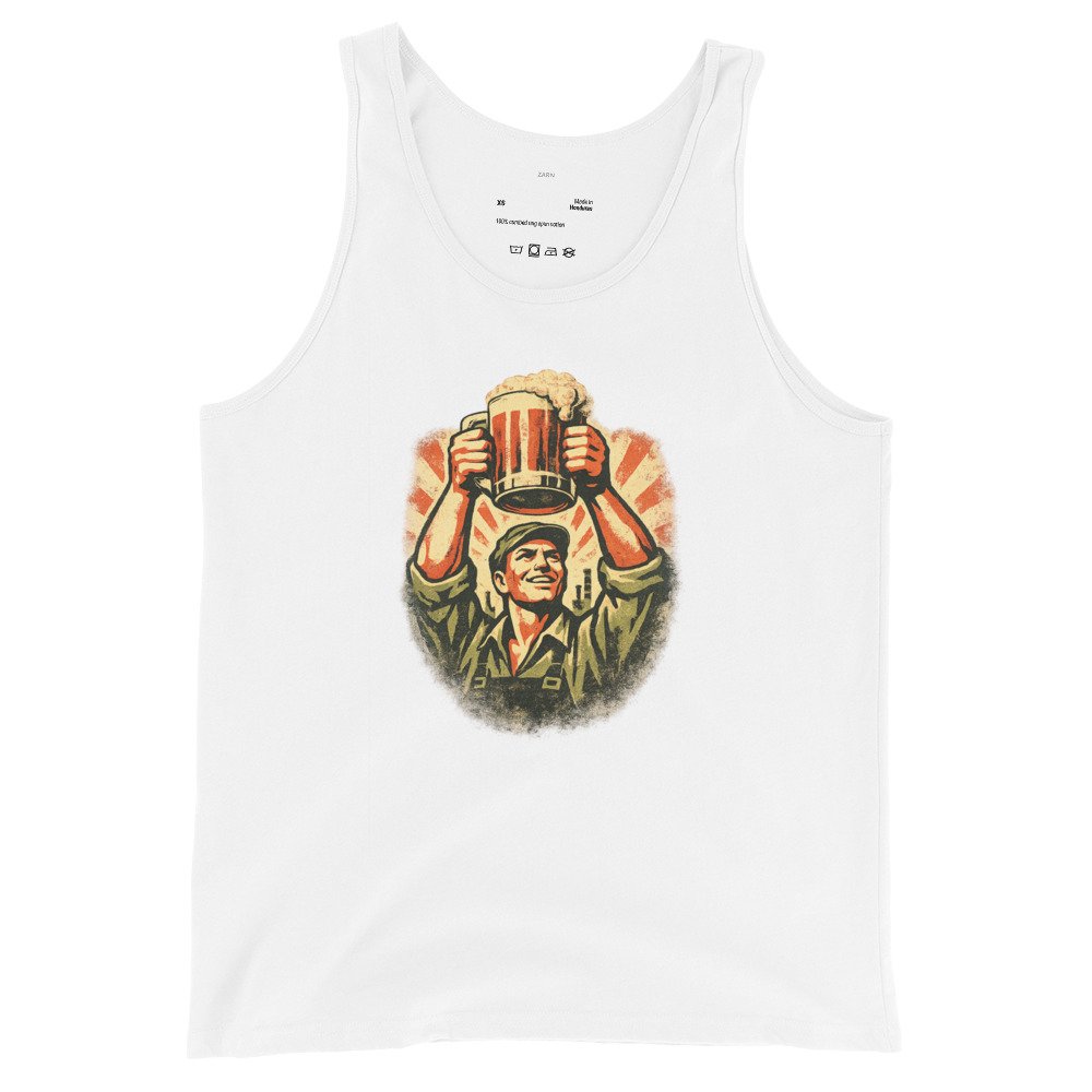 Męska koszulka na ramiączkach „Piwny Bohater PRL” – tank top retro z kuflem piwa| Zarn.pl Męska koszulka na ramiączkach „Piwny Bohater PRL” – tank top retro z kuflem piwa - obrazek 4