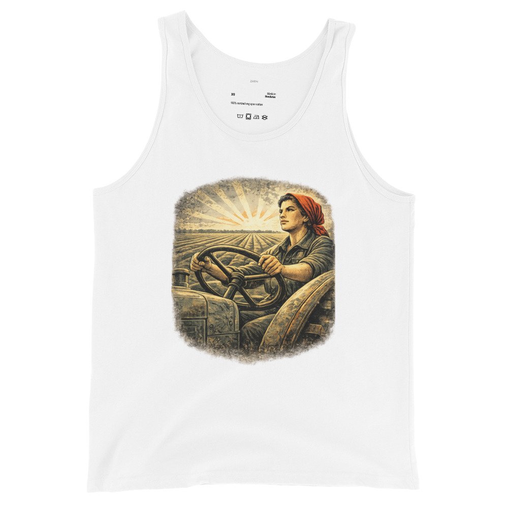 Męska koszulka na ramiączkach „Rolniczka PRL” – tank top retro z traktorem i motywem wiejskim| Zarn.pl Męska koszulka na ramiączkach „Rolniczka PRL” – tank top retro z traktorem i motywem wiejskim - obrazek 4