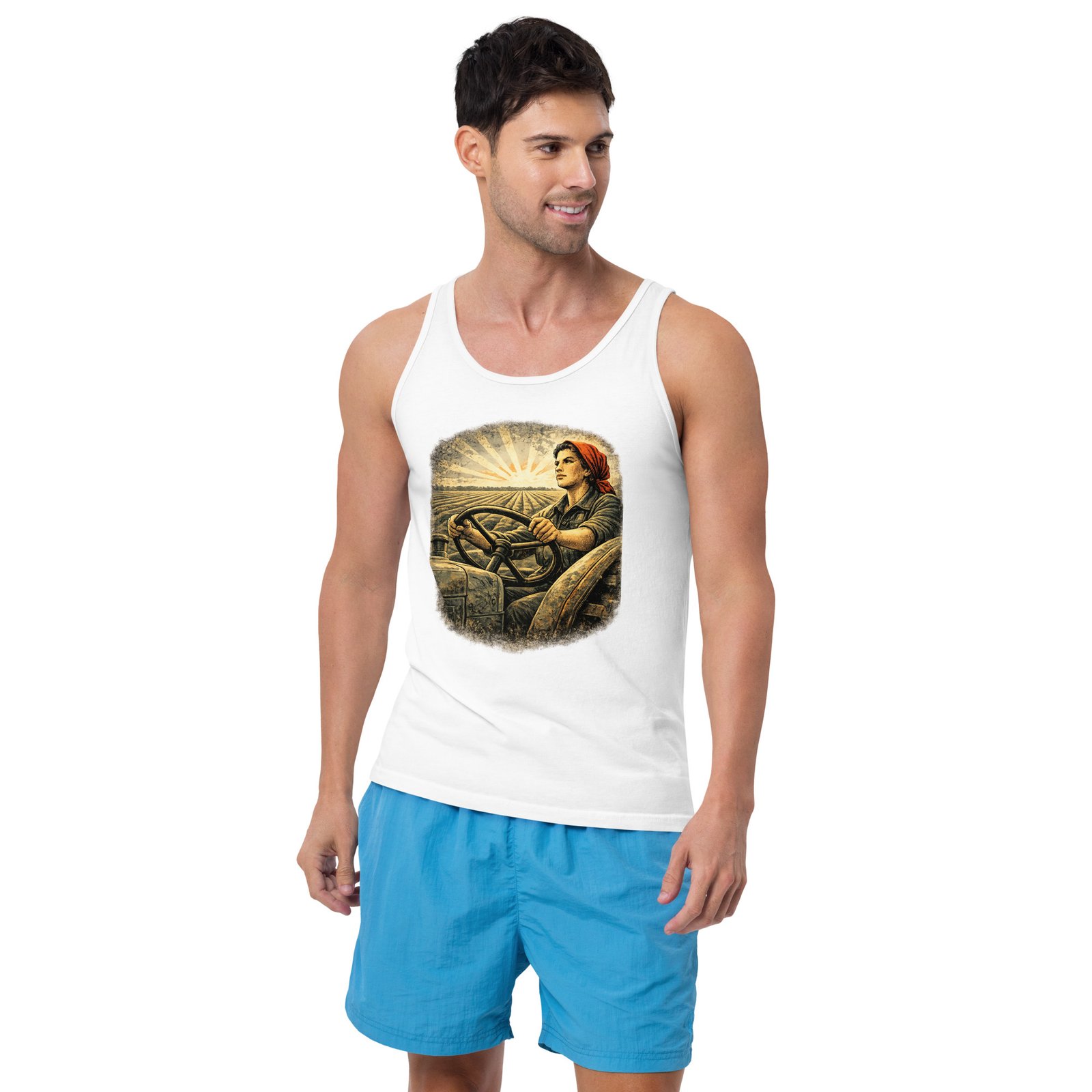Męska koszulka na ramiączkach „Rolniczka PRL” – tank top retro z traktorem i motywem wiejskim| Zarn.pl Męska koszulka na ramiączkach „Rolniczka PRL” – tank top retro z traktorem i motywem wiejskim - obrazek 9