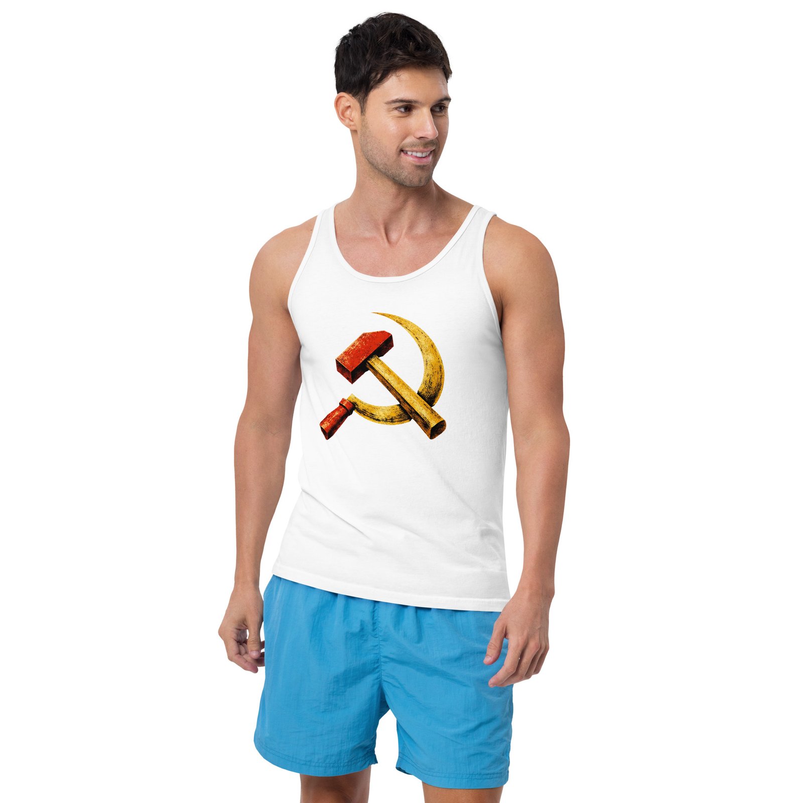 Męska koszulka na ramiączkach „Młot i Sierp PRL” – tank top retro z symbolem komunizmu| Zarn.pl męska koszulka na ramiączkach PRL z młotem i sierpem