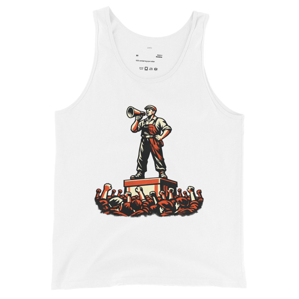 Koszulka na ramiączkach PRL „Robotnik z Megafonem” – tank top retro propaganda vintage| Zarn.pl Koszulka na ramiączkach PRL „Robotnik z Megafonem” – tank top retro propaganda vintage - obrazek 4