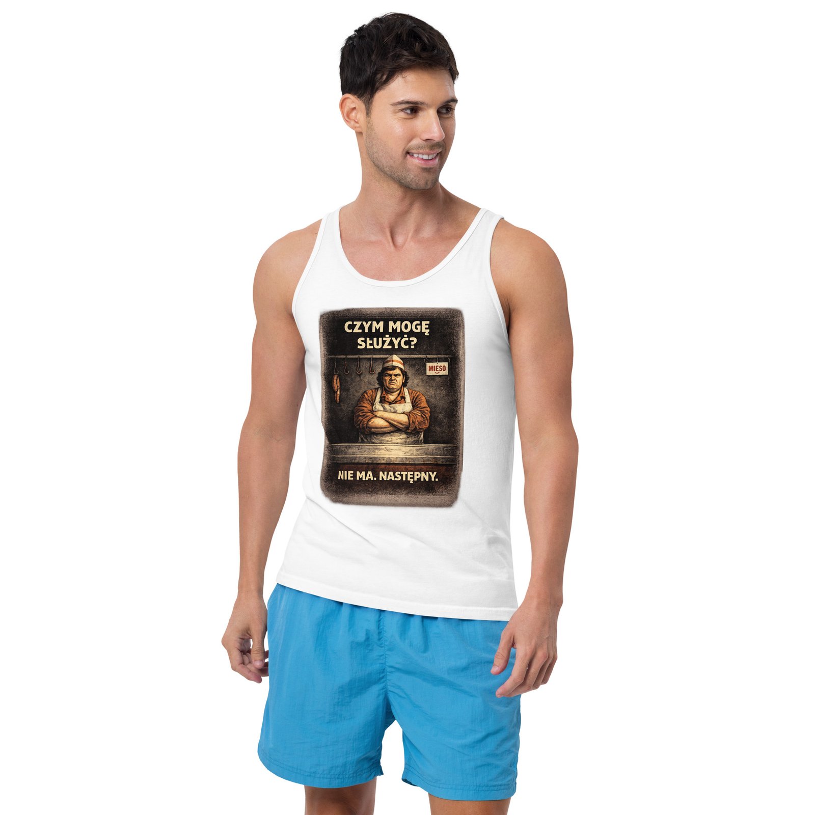 Koszulka na ramiączkach PRL „Czym Mogę Służyć? Nie Ma. Następny.” – tank top retro sklep mięsny| Zarn.pl Koszulka na ramiączkach PRL „Czym Mogę Służyć? Nie Ma. Następny.” – tank top retro sklep mięsny - obrazek 9