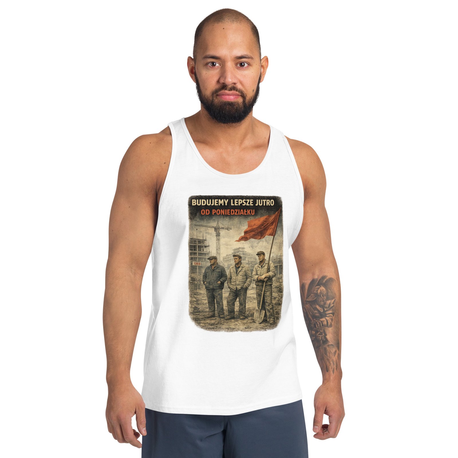 Koszulka na ramiączkach PRL „Budujemy Lepsze Jutro Od Poniedziałku” – tank top robotnicy retro| Zarn.pl Koszulka na ramiączkach PRL „Budujemy Lepsze Jutro Od Poniedziałku” – tank top robotnicy retro - obrazek 9