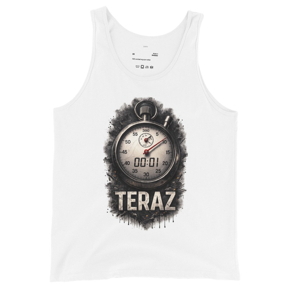 Męska koszulka na ramiączkach „Teraz” – motywacyjny tank top ze stoperem i symbolem działania| Zarn.pl Męska koszulka na ramiączkach „Teraz” – motywacyjny tank top ze stoperem i symbolem działania - obrazek 4