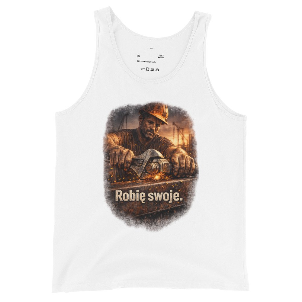 Męska koszulka na ramiączkach „Robię swoje” – motywacyjny tank top dla ludzi pracy| Zarn.pl Męska koszulka na ramiączkach „Robię swoje” – motywacyjny tank top dla ludzi pracy - obrazek 4