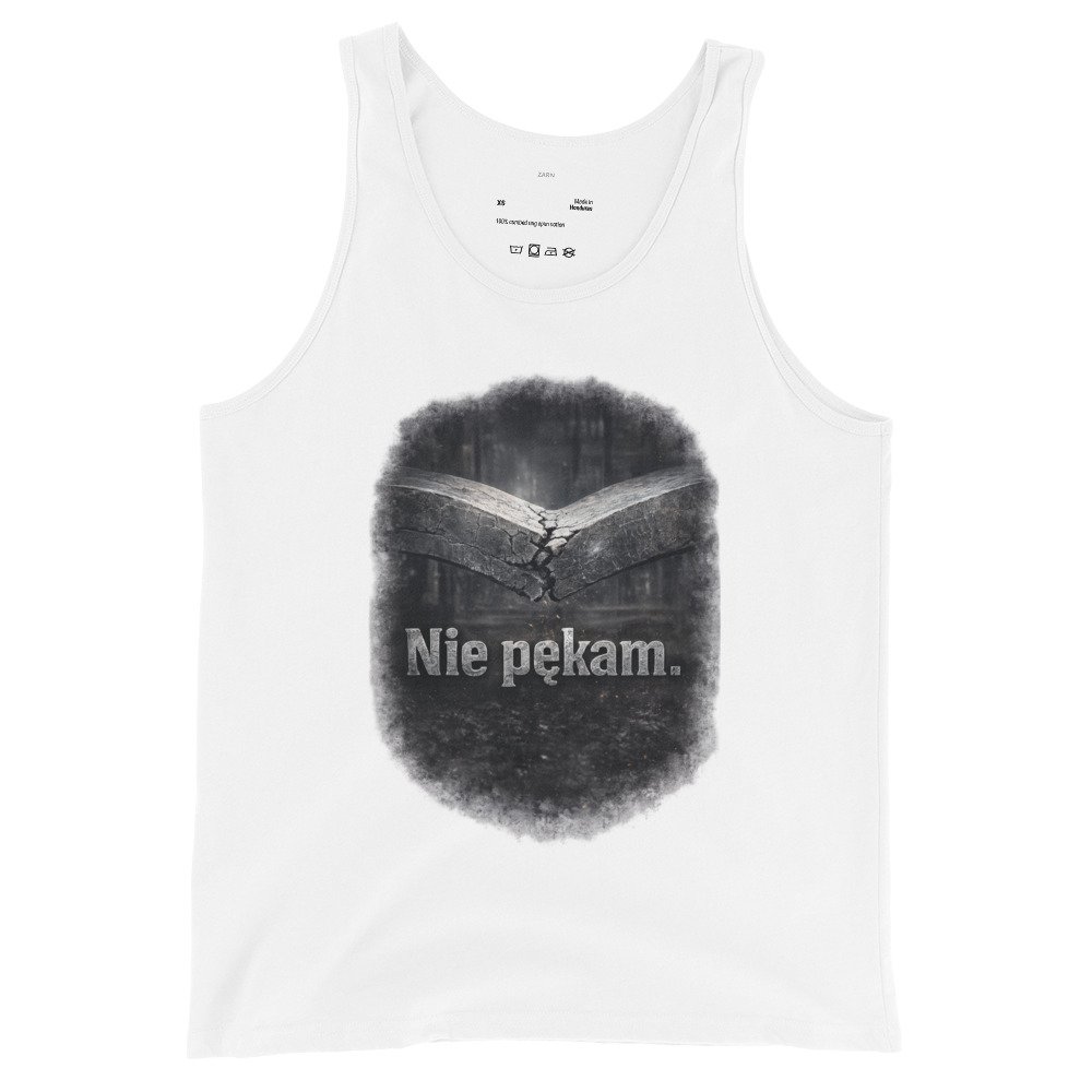 Męska koszulka na ramiączkach „Nie pękam” – motywacyjny tank top o niezłomnym charakterze| Zarn.pl Męska koszulka na ramiączkach „Nie pękam” – motywacyjny tank top o niezłomnym charakterze - obrazek 4