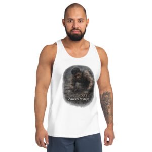 męska koszulka tank top motywacyjna z nadrukiem wojownika w błocie