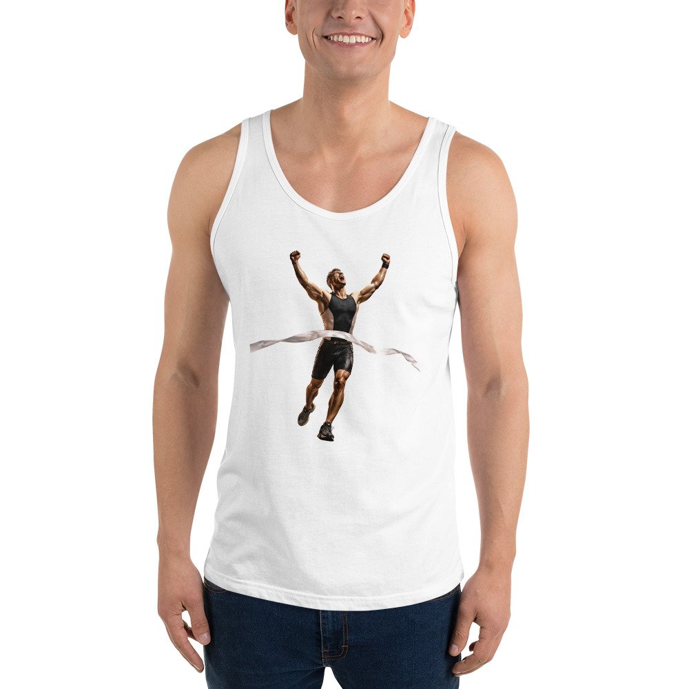 Męska koszulka na ramiączkach „Linia Zwycięstwa” – sportowa koszulka tank top z biegaczem| Zarn.pl sportowa koszulka tank top z biegaczem