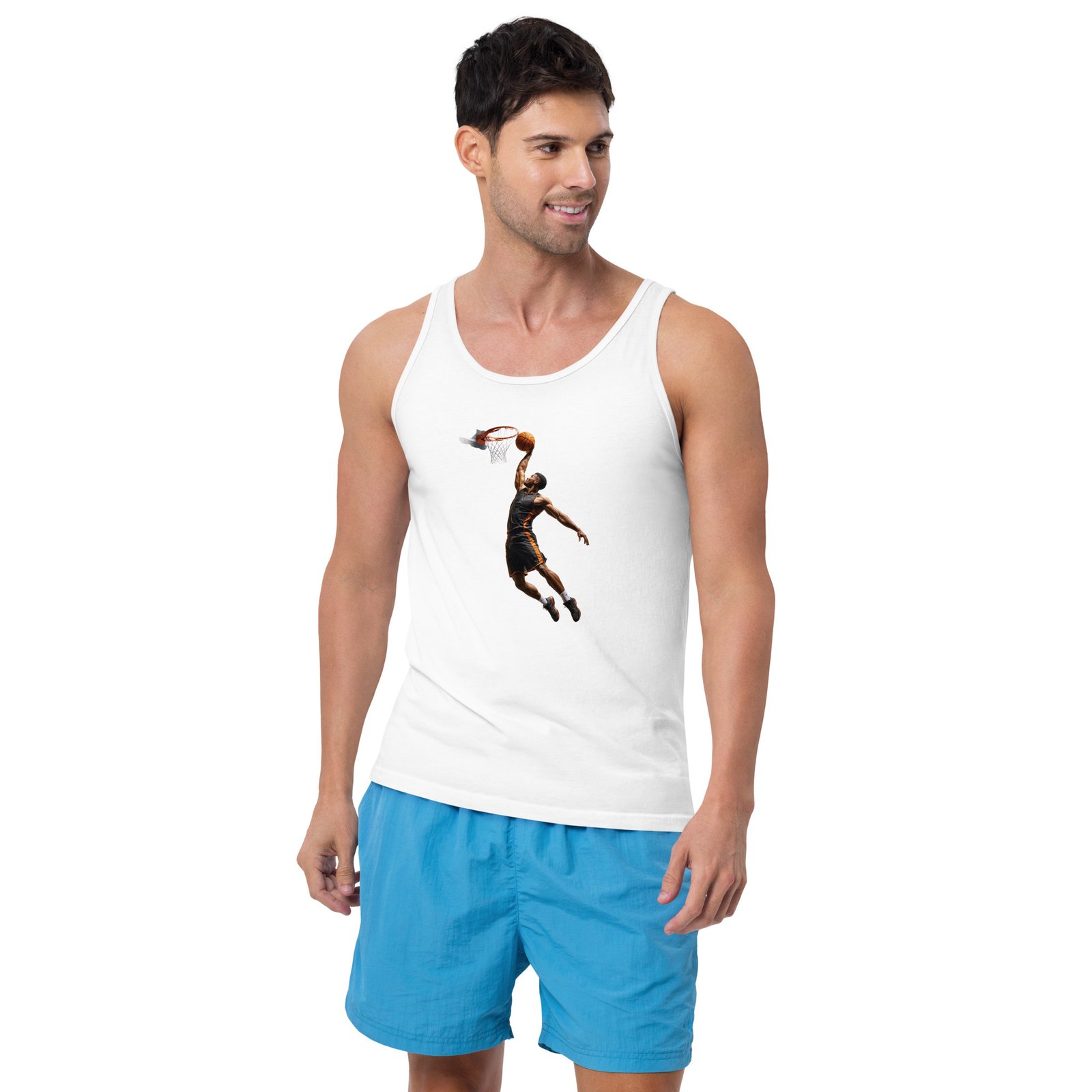 Męska koszulka na ramiączkach „Air Dunk” – sportowa koszulka tank top z koszykarzem| Zarn.pl sportowa koszulka tank top z koszykarzem