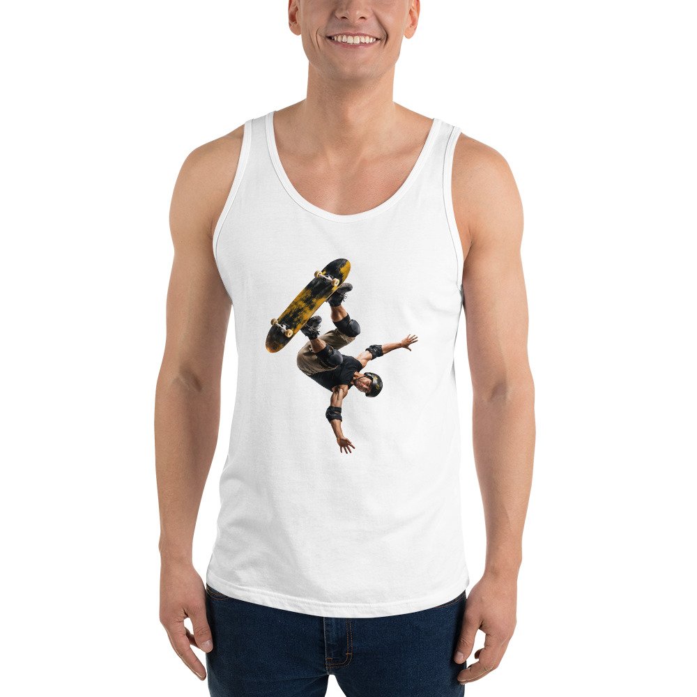 Męska koszulka na ramiączkach „Skate Air” – sportowa koszulka tank top ze skaterem| Zarn.pl sportowa koszulka tank top ze skaterem