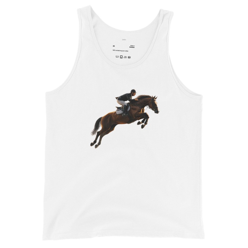 Męska koszulka na ramiączkach „Equestrian Jump” – sportowa koszulka tank top z jeźdźcem i koniem| Zarn.pl Męska koszulka na ramiączkach „Equestrian Jump” – sportowa koszulka tank top z jeźdźcem i koniem - obrazek 4