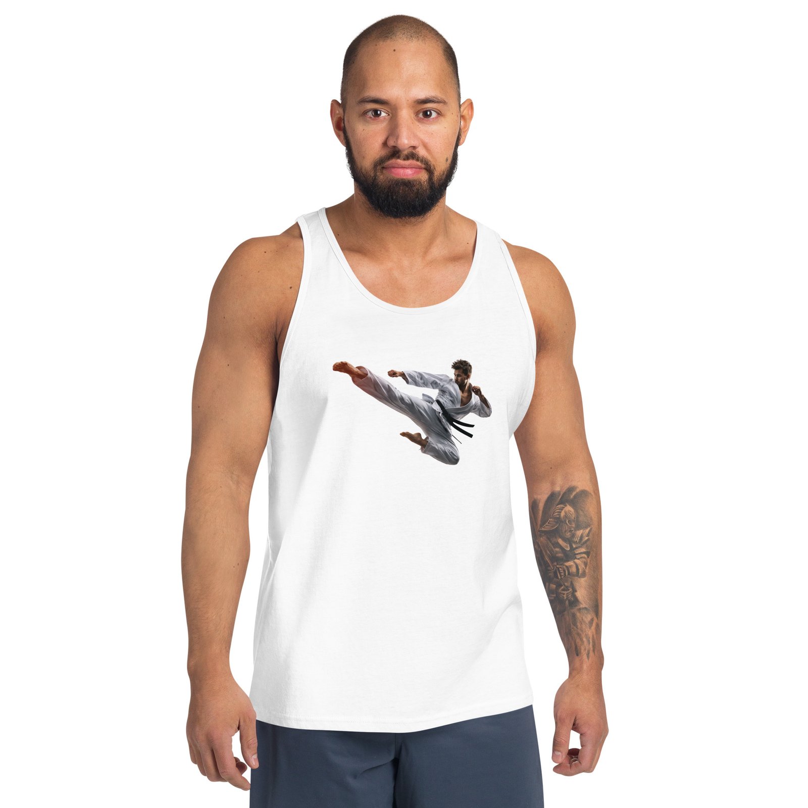 Męska koszulka na ramiączkach „Karate Master” – sportowa koszulka tank top z zawodnikiem karate| Zarn.pl sportowa koszulka tank top z zawodnikiem karate
