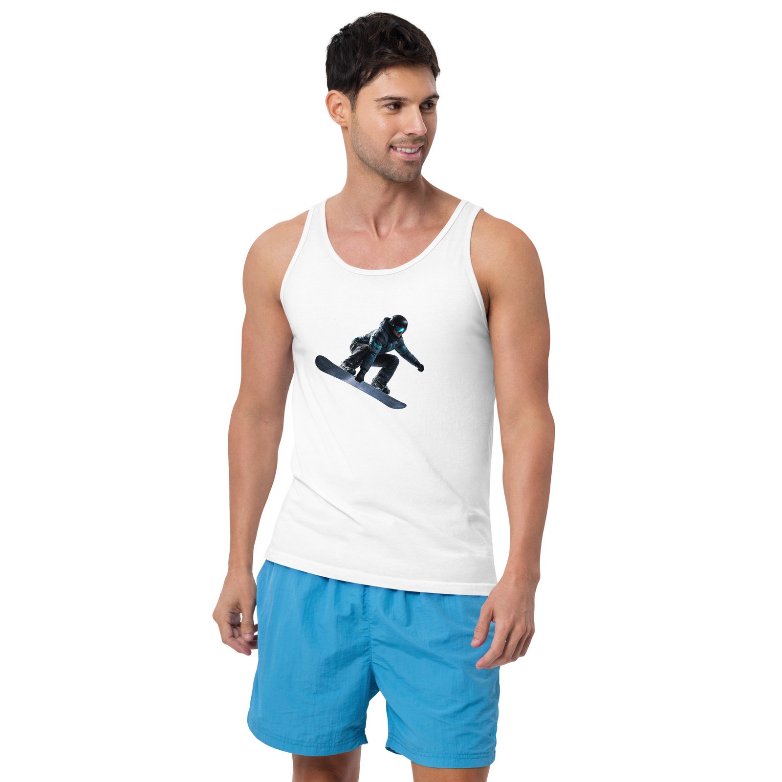 Męska koszulka na ramiączkach „Snowboard Air” – sportowa koszulka tank top ze snowboardzistą| Zarn.pl sportowa koszulka tank top ze snowboardzistą