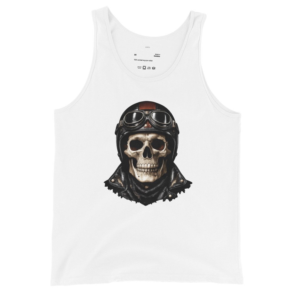 Męska koszulka na ramiączkach „Moto Skull Rider” – koszulka motocyklowa ze szkieletem w kasku retro| Zarn.pl Męska koszulka na ramiączkach „Moto Skull Rider” – koszulka motocyklowa ze szkieletem w kasku retro - obrazek 4