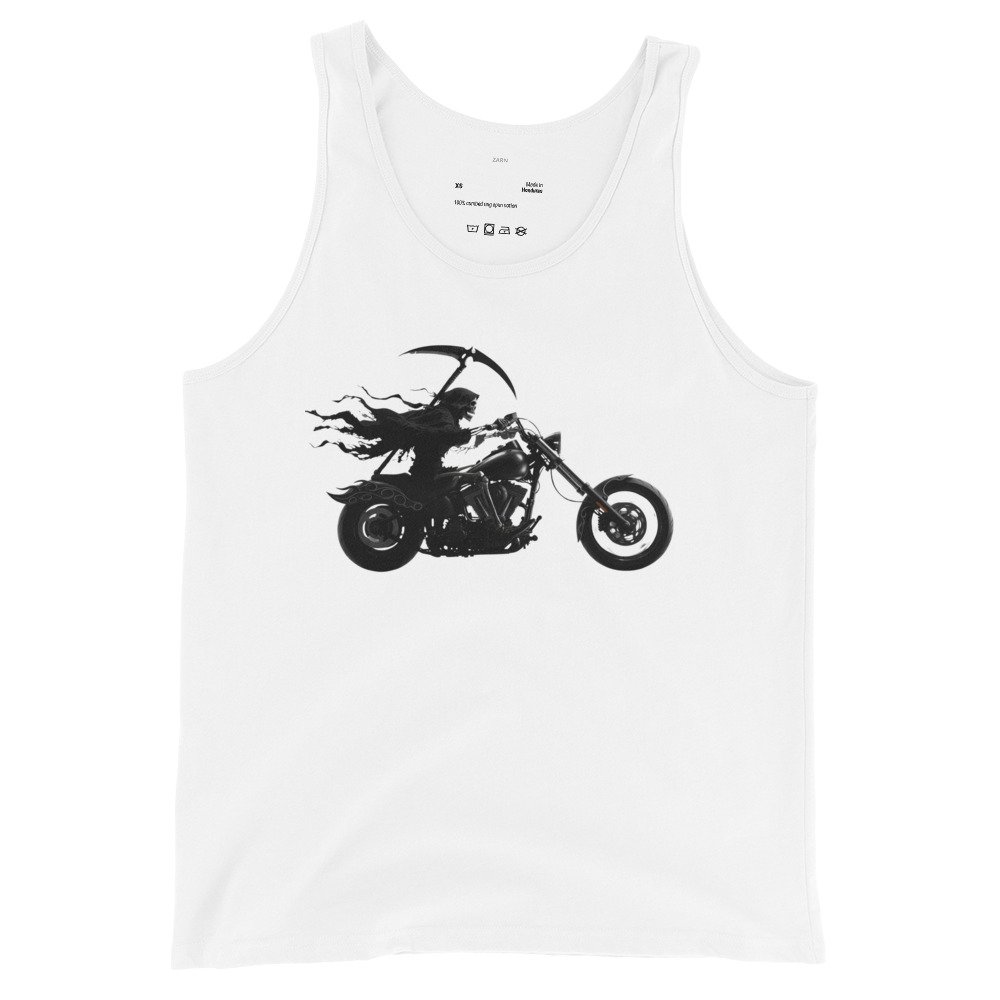 Męska koszulka na ramiączkach „Grim Rider Chopper” – mroczny styl motocyklisty| Zarn.pl Męska koszulka na ramiączkach „Grim Rider Chopper” – mroczny styl motocyklisty - obrazek 4