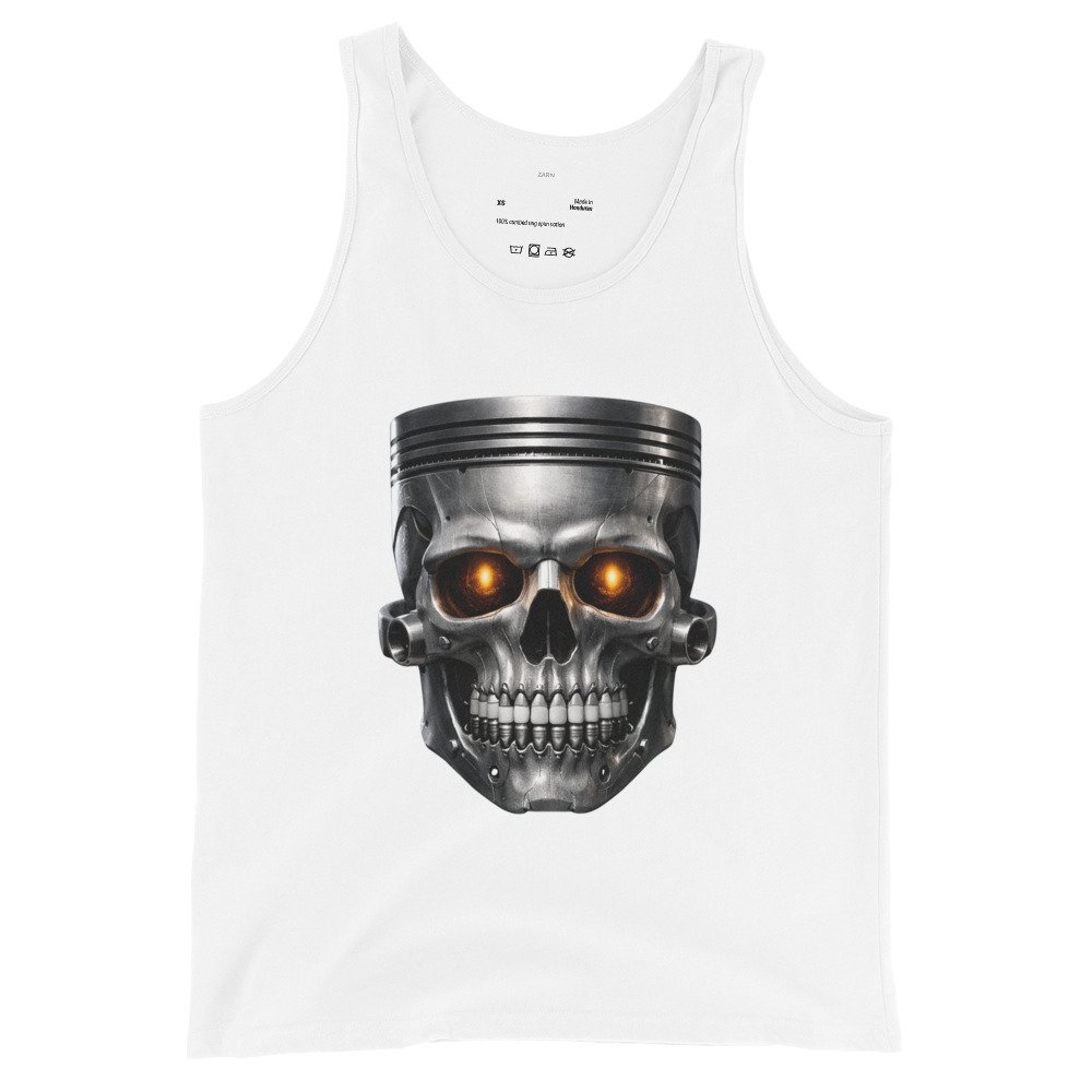 Męska koszulka na ramiączkach „Piston Skull” – koszulka auto-moto z mechaniczną czaszką tłoka| Zarn.pl Męska koszulka na ramiączkach „Piston Skull” – koszulka auto-moto z mechaniczną czaszką tłoka - obrazek 4