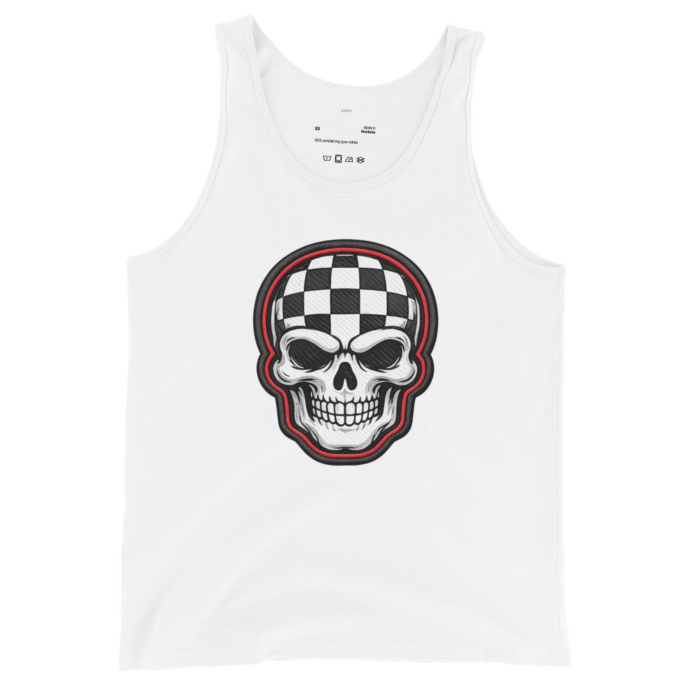 Męska koszulka na ramiączkach „Checkered Skull” – tank top z czaszką w szachownicę| Zarn.pl Męska koszulka na ramiączkach „Checkered Skull” – tank top z czaszką w szachownicę - obrazek 4