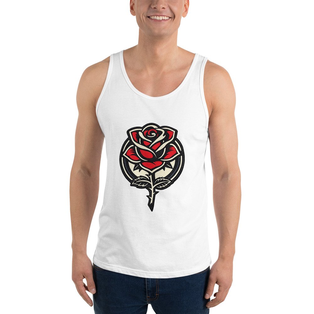 Męska koszulka na ramiączkach „Red Rose” – tank top z czerwoną różą| Zarn.pl koszulka na ramiączkach z czerwoną różą