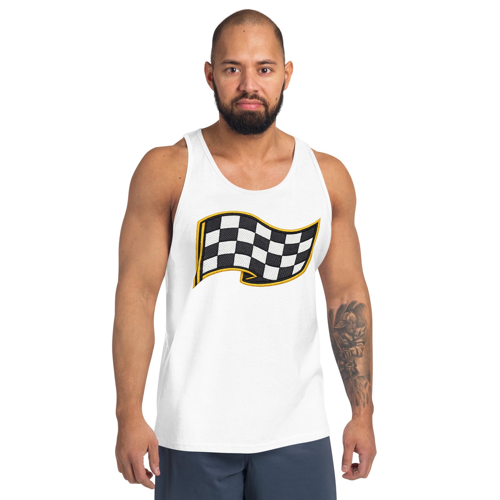 Męska koszulka na ramiączkach „Race Victory” – tank top z flagą wyścigową| Zarn.pl Męska koszulka na ramiączkach „Race Victory” – tank top z flagą wyścigową - obrazek 9