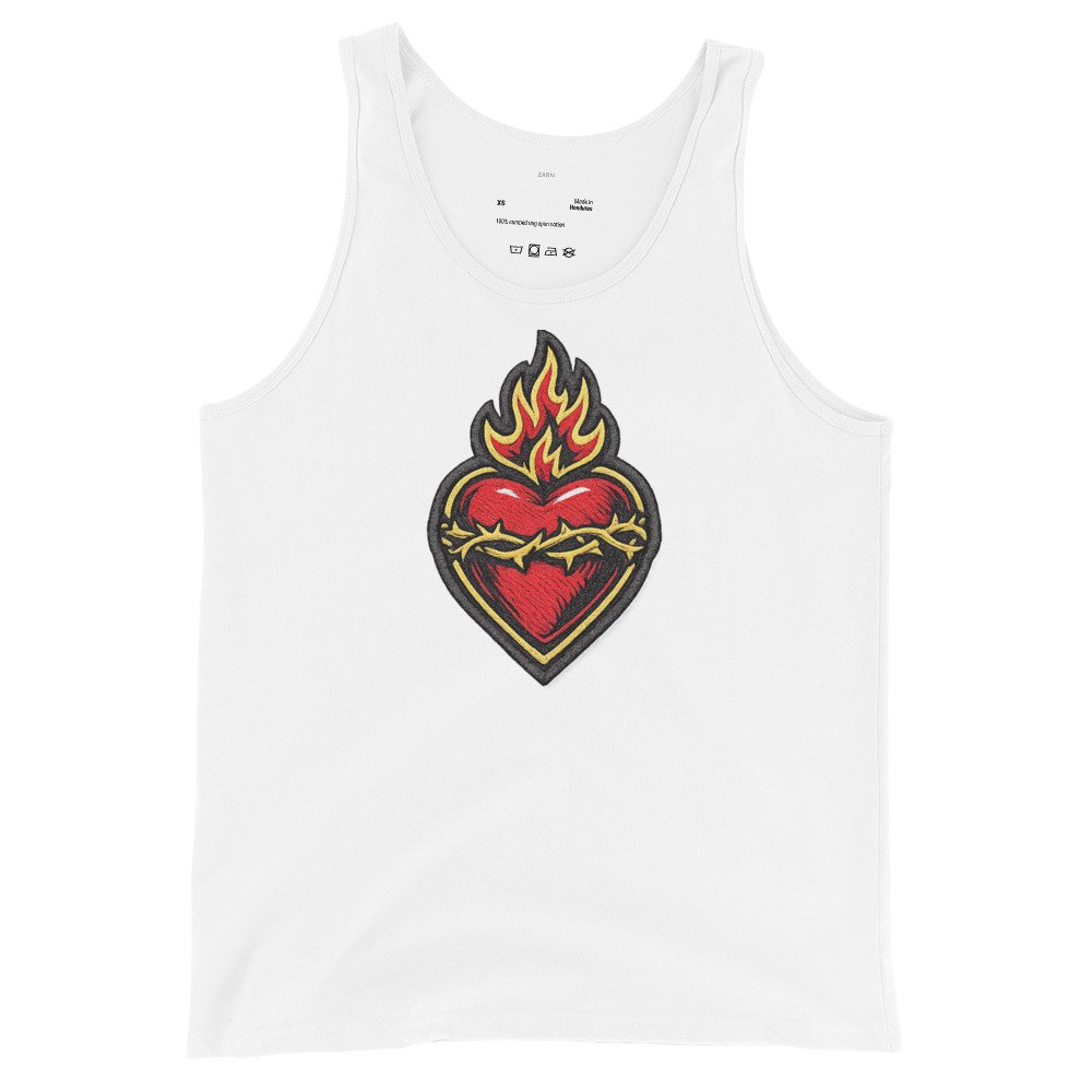 Męska koszulka na ramiączkach płonące serce – tank top sacred heart| Zarn.pl Męska koszulka na ramiączkach płonące serce – tank top sacred heart - obrazek 4