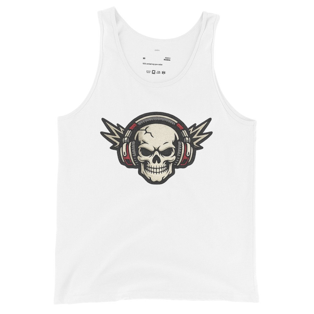 Męska koszulka na ramiączkach „Skull Beats” – koszulka z czaszką w słuchawkach i błyskawicami| Zarn.pl Męska koszulka na ramiączkach „Skull Beats” – koszulka z czaszką w słuchawkach i błyskawicami - obrazek 4