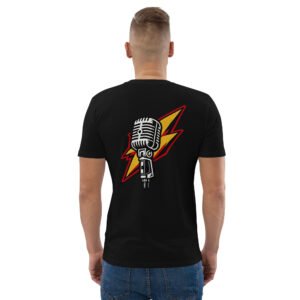 koszulka muzyczna z mikrofonem retro i błyskawicą