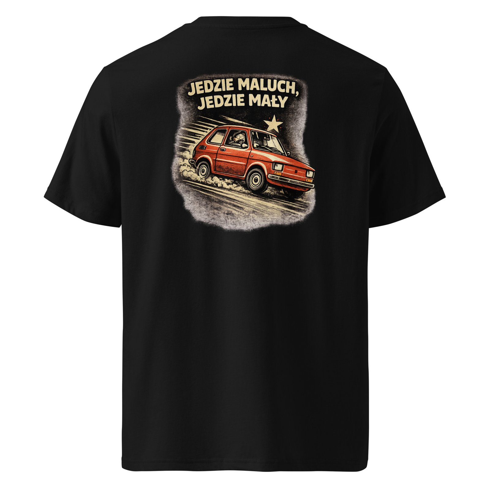 Koszulka męska „Jedzie Maluch, Jedzie Mały” – koszulka Fiat 126p PRL z kultowym maluchem| Zarn.pl Koszulka męska „Jedzie Maluch, Jedzie Mały” – koszulka Fiat 126p PRL z kultowym maluchem - obrazek 2
